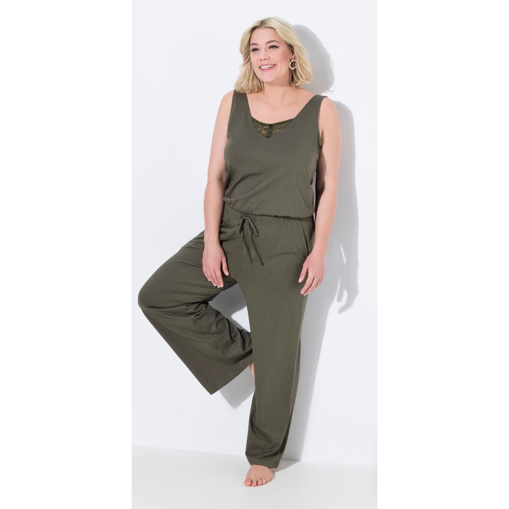 Ulla Popken Olive Green Lace V-Neck Wide Leg Jumpsuit Plus Size 24/26 NWT